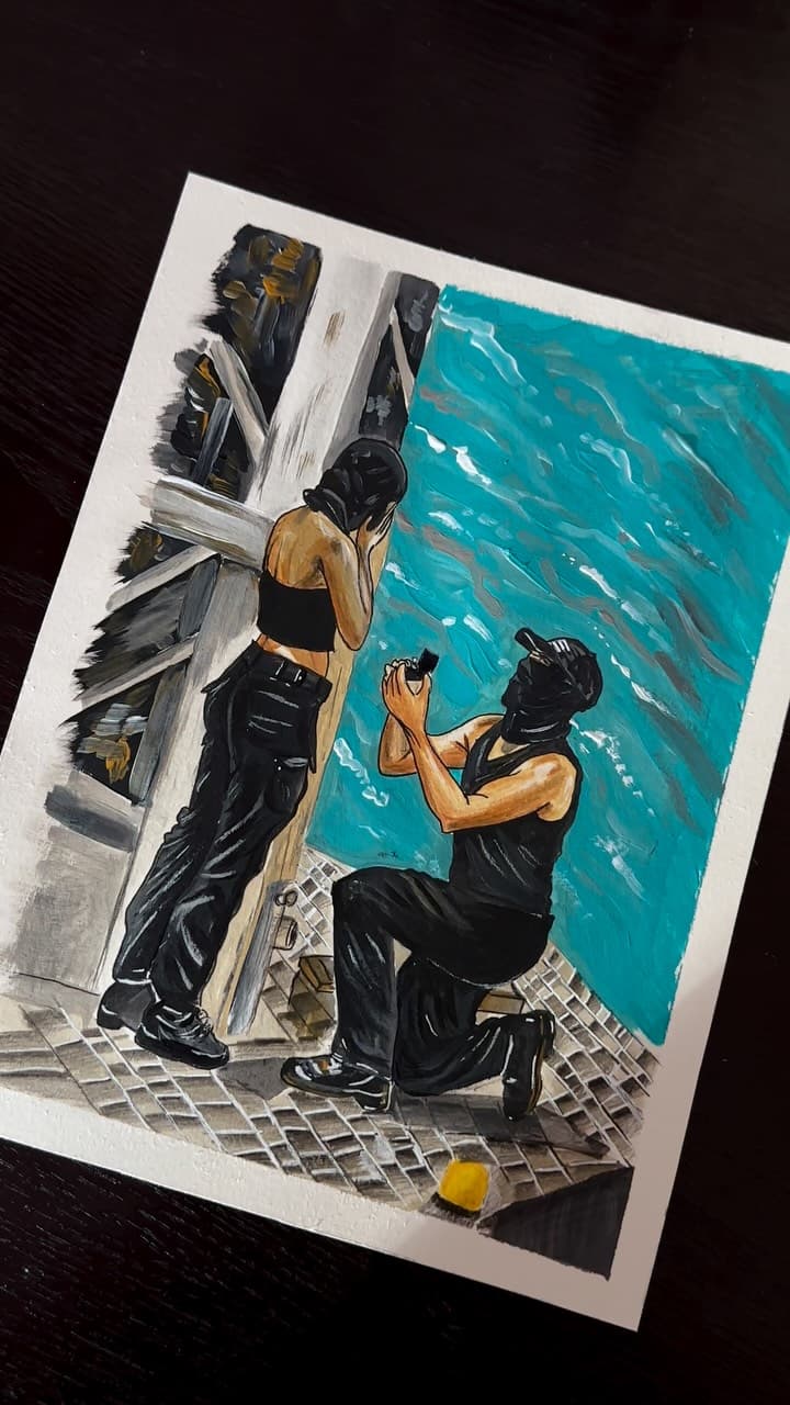 This wasn’t just a viral proposal—it was a moment that made millions stop scrolling. ❤️ I wanted to preserve that feeling the only way I know how: through art. ✨ Every brushstroke tells a story. What do you think of this painting?
